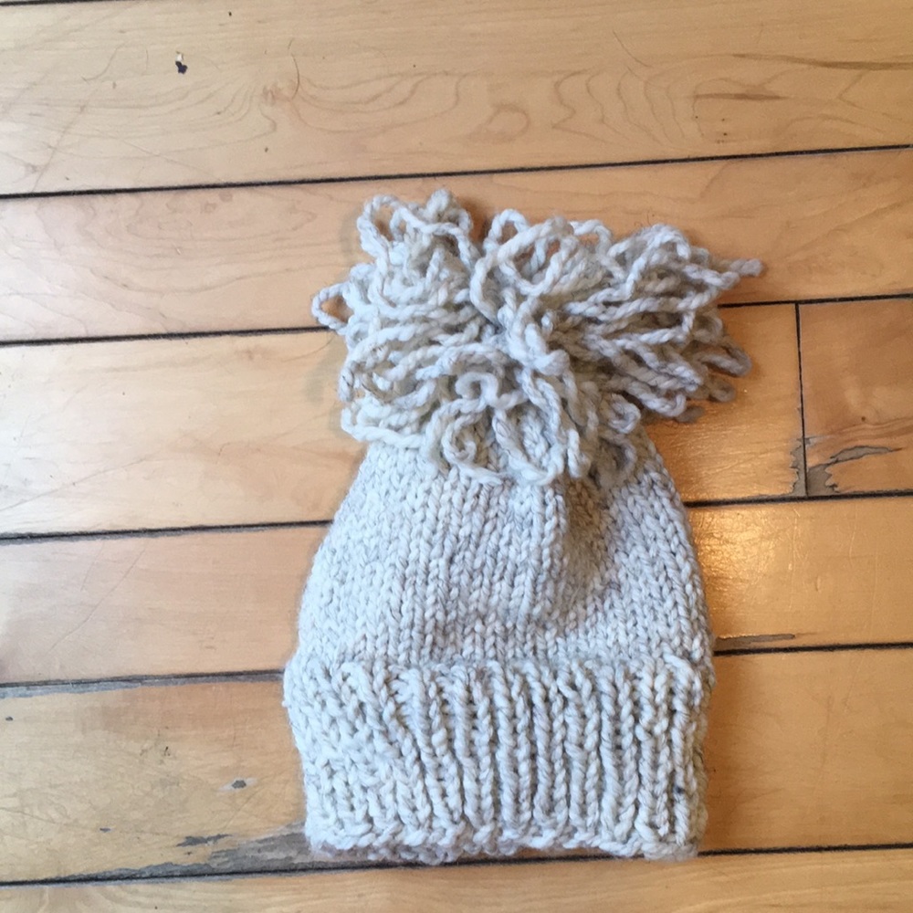 Handmade knit wool pom pom hat